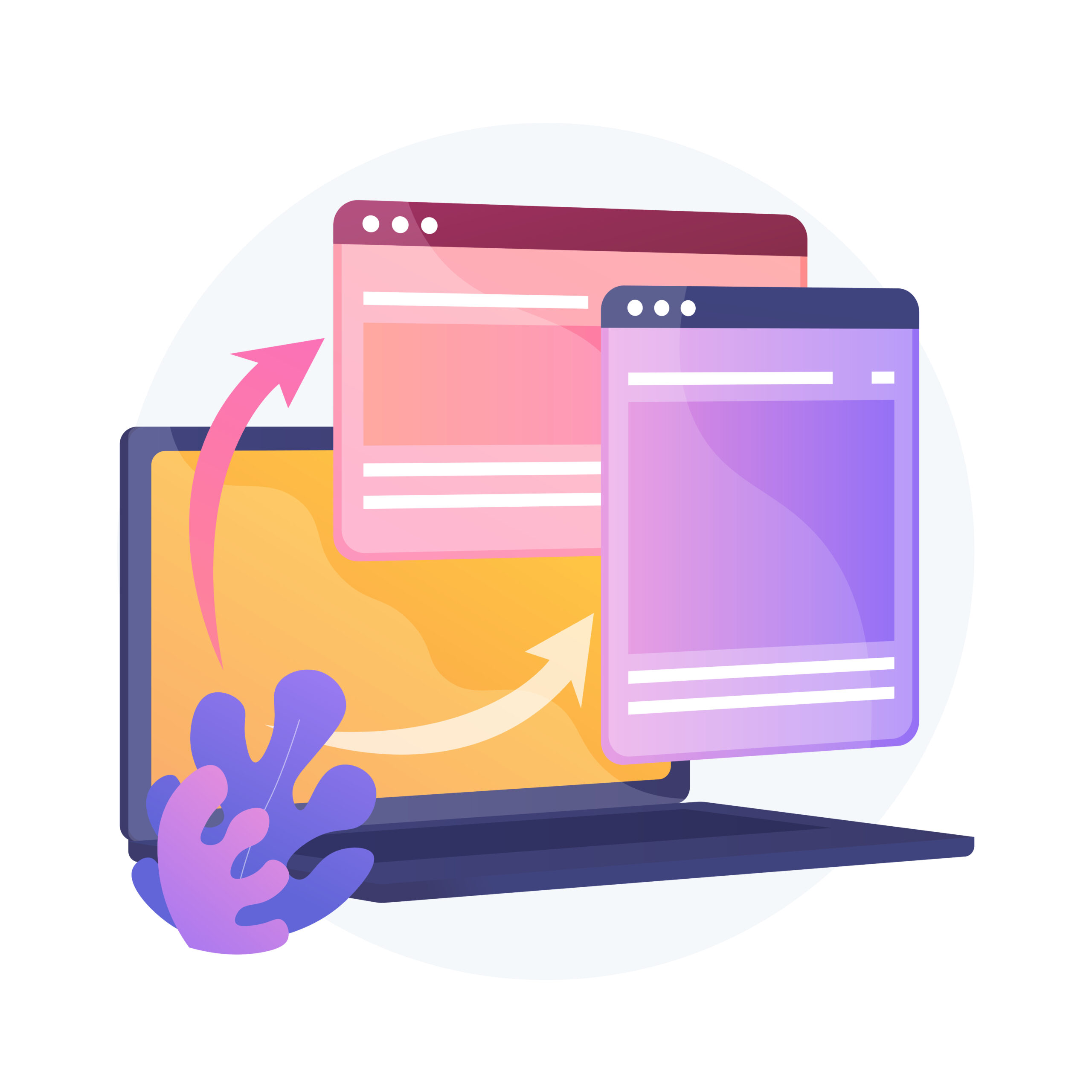 Website responsive design development. Computer, laptop software programming. Web optimization. Cross platform Internet site creating. Vector isolated concept metaphor illustration