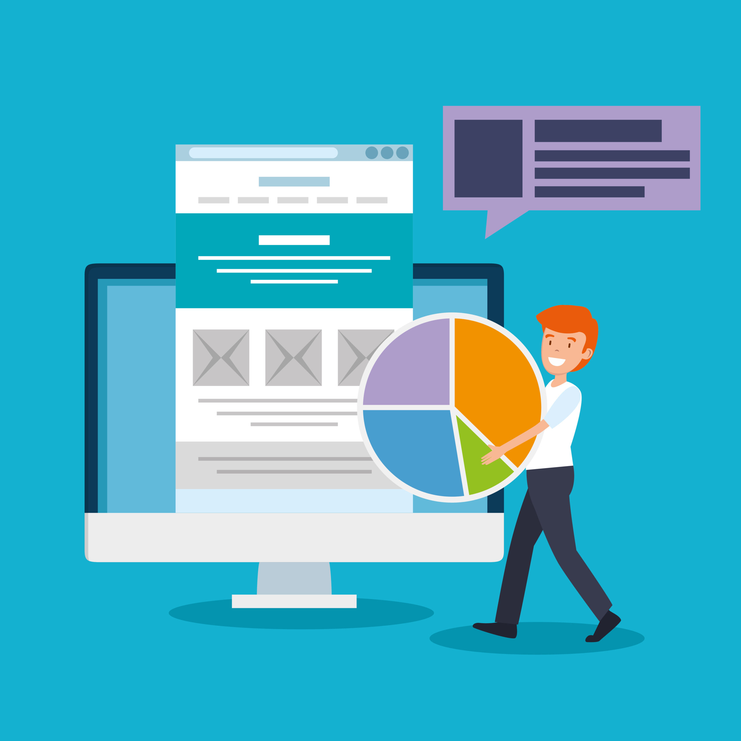 man with office statistics diagram and finance document vector illustration