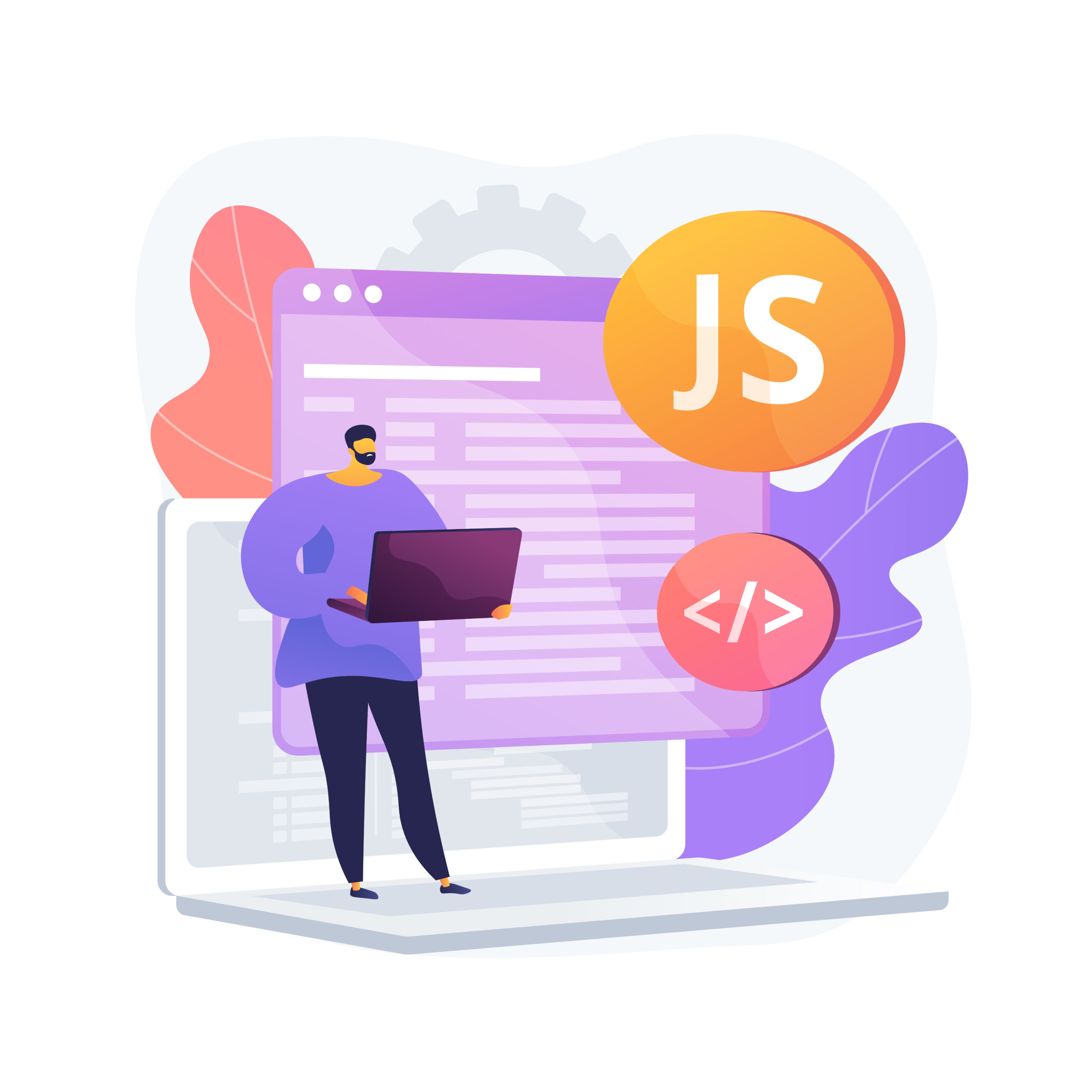 JavaScript abstract concept vector illustration. Game engine, JS development, web programming, JavaScript language, website project, mobile application, dynamic coding process abstract metaphor.